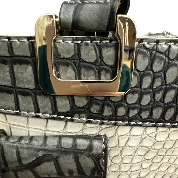 Guess Rhonda Croc Tote Bag Laptop Work Bag Ivory Gray And Mustard - Picture 7 of 10